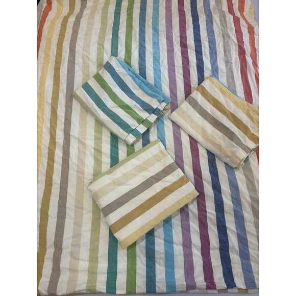 The Company Store Rainbow Stripe 100% Cotton  King Duvet Cover With 3 Shams STD - Picture 1 of 9